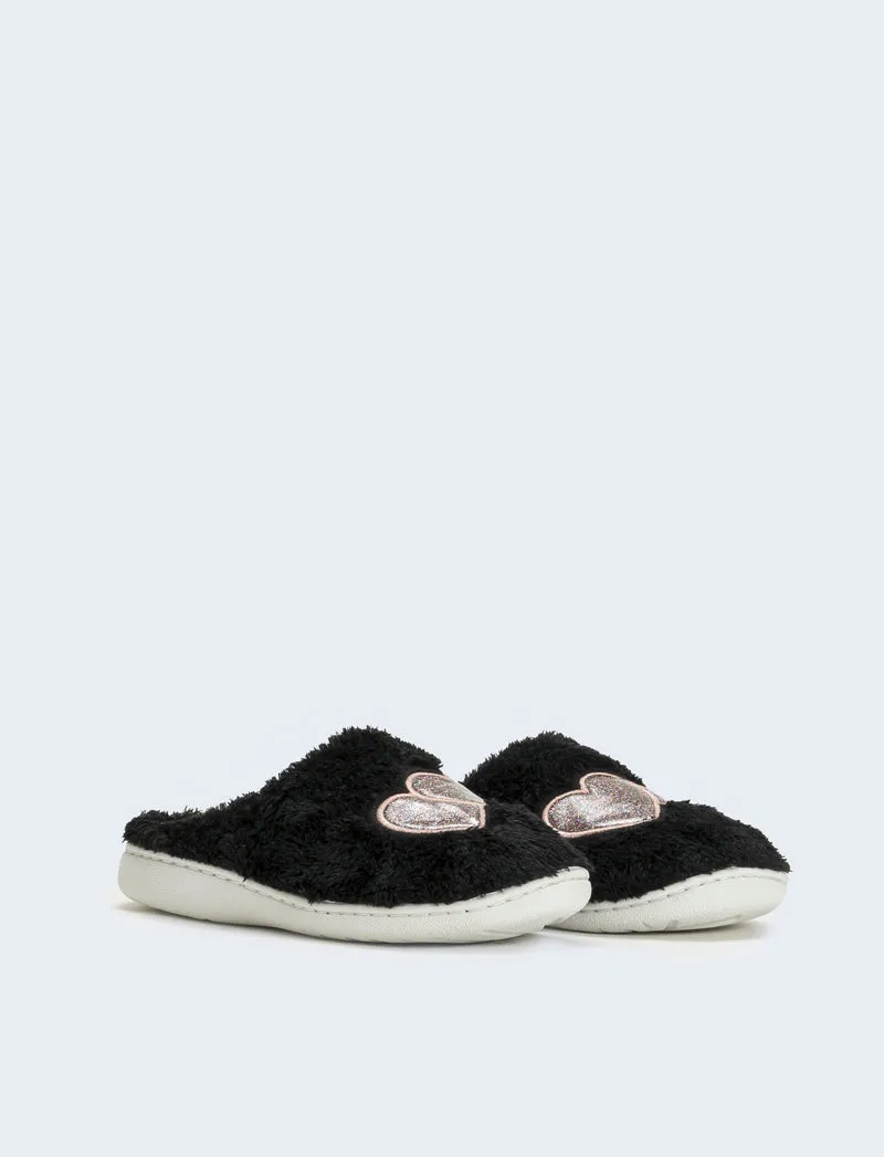 Pantofola con cuori da donna - Nero