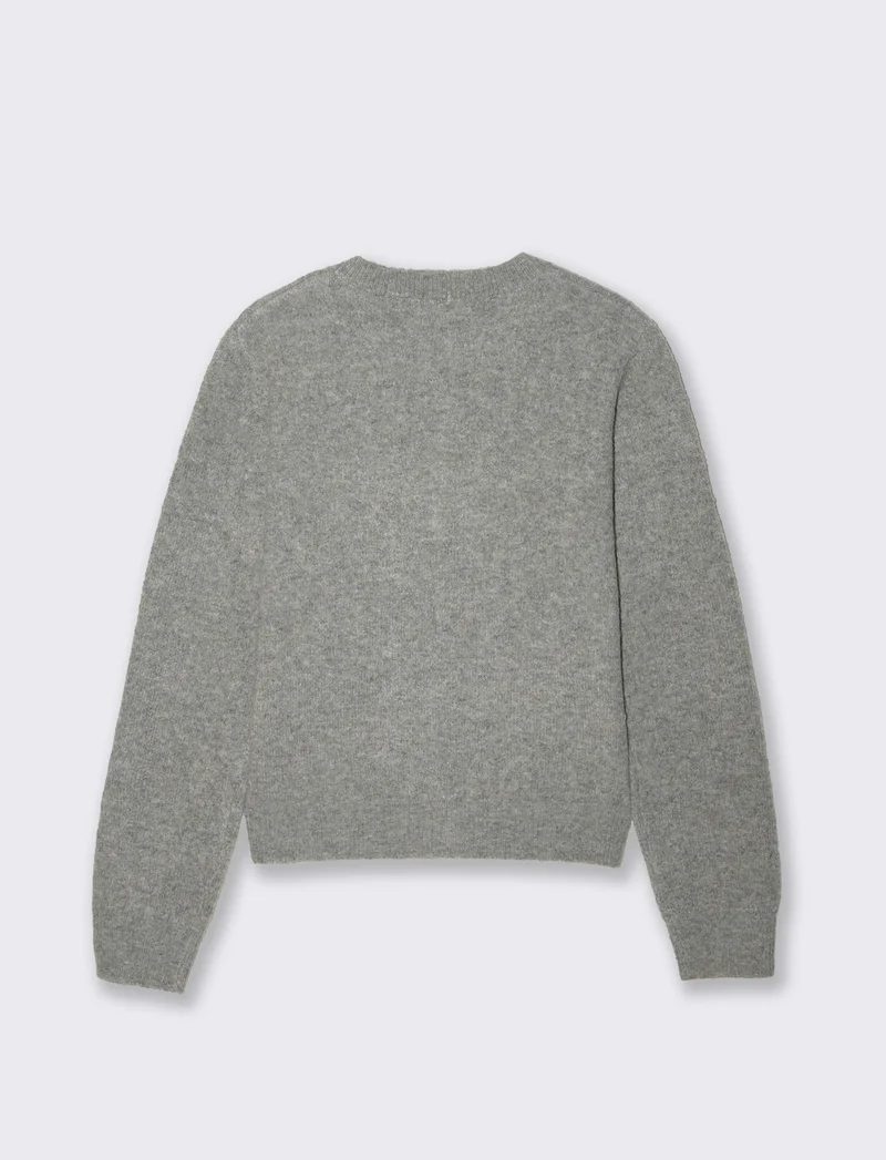 Cardigan Manica Lunga con Fiori e Bottoni - Grigio mel.