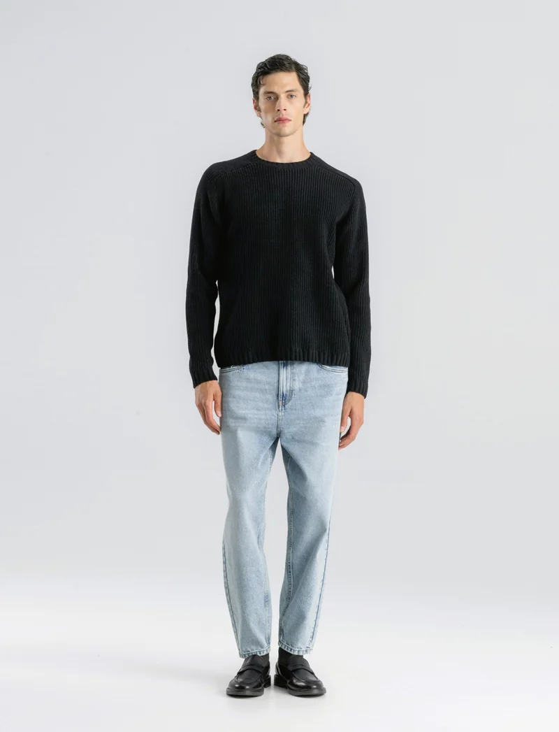 JEANS DENIM CHIARO LOOSE FIT CON ABRASIONI - Denim chiaro