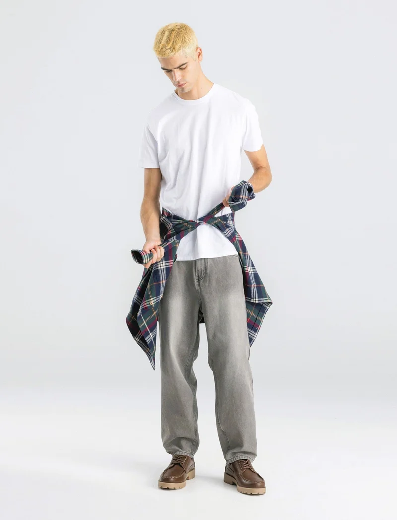 JEANS DENIM GRIGIO LOOSE FIT CON ABRASIONI - Grigio