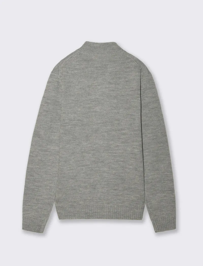 MAGLIA CARDIGAN JACQUARD A TRECCE - Grigio mel.