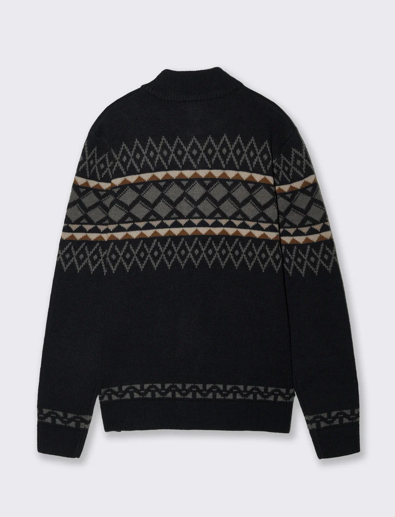 MAGLIA CARDIGAN FANTASIA JACQUARD - Blu