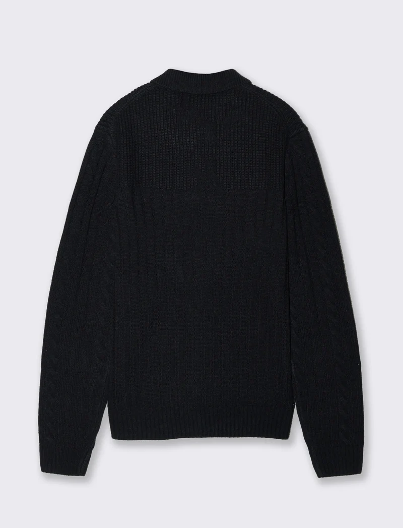 MAGLIA JACQUARD A TRECCE MODELLO POLO CARDIGAN - Blu