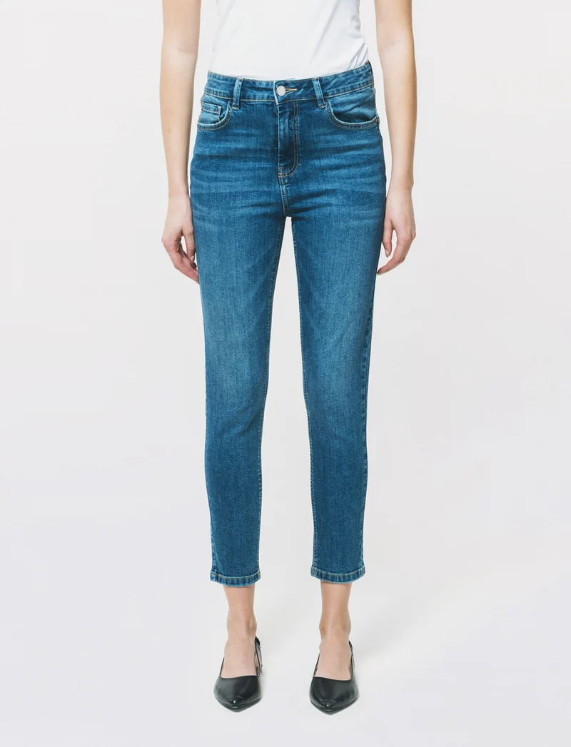 Jeans Skinny Push Up Vita Alta 5 Tasche - Denim