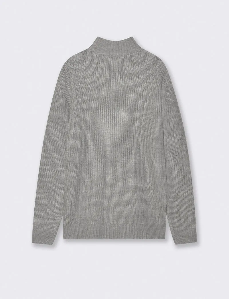 MAGLIA CON COLLO A CERNIERA E TEXTURE - Grigio mel.