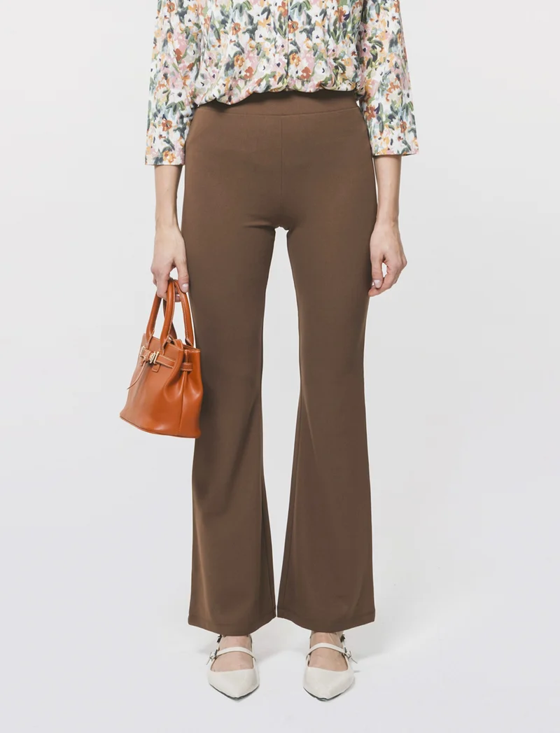 Pantalone Flare con Banda Elastica Vita - Marrone