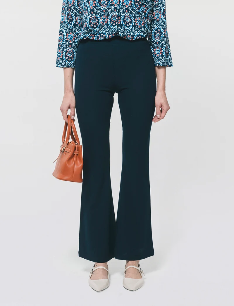 Pantalone Flare con Banda Elastica Vita - Blu