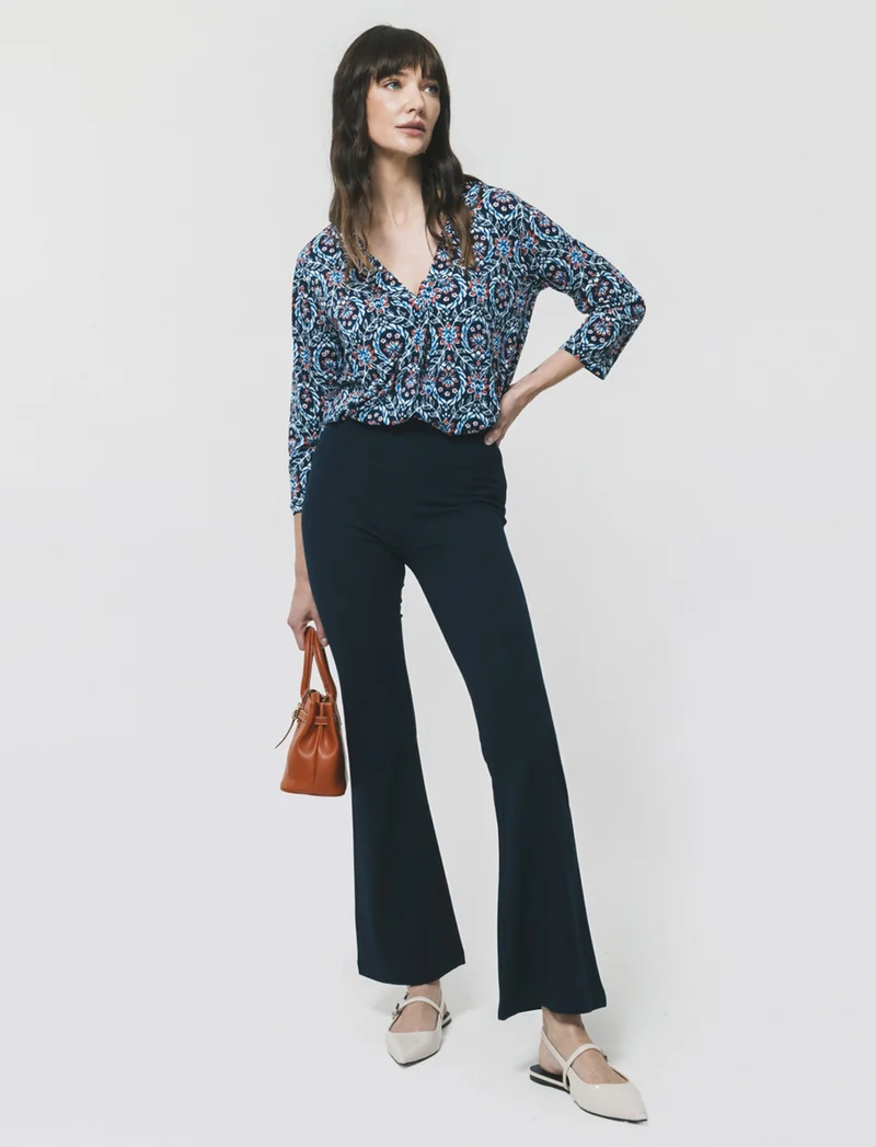 Pantalone Flare con Banda Elastica Vita - Blu
