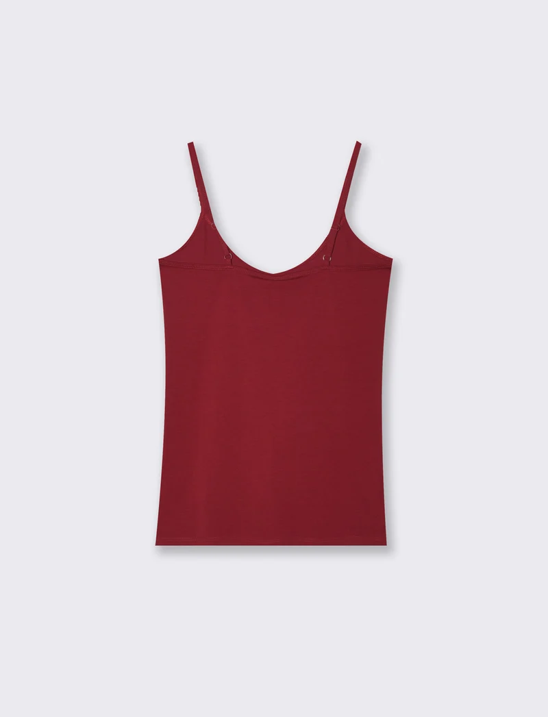 Top Basico Scollo a V e Bretelle Regolabili - Rosso india