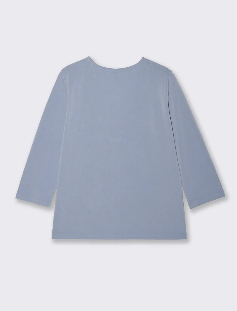 T-Shirt Scollo a V 3/4 Manica Comoda - Denim