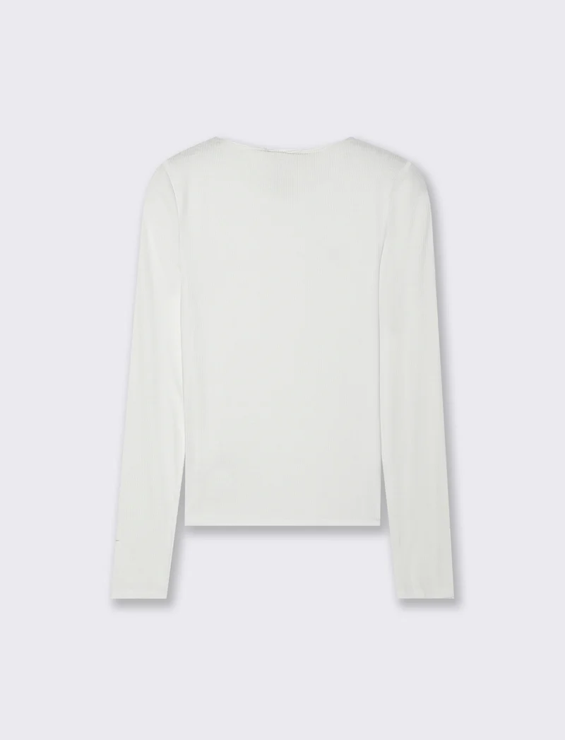 T-shirt Basica Girocollo a Coste Skinny - Bianco