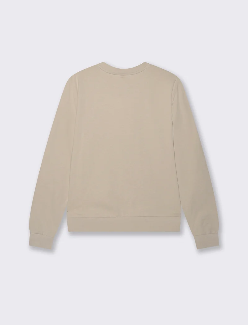 T-Shirt Manica Lunga con Stampa Frontale - Beige grano