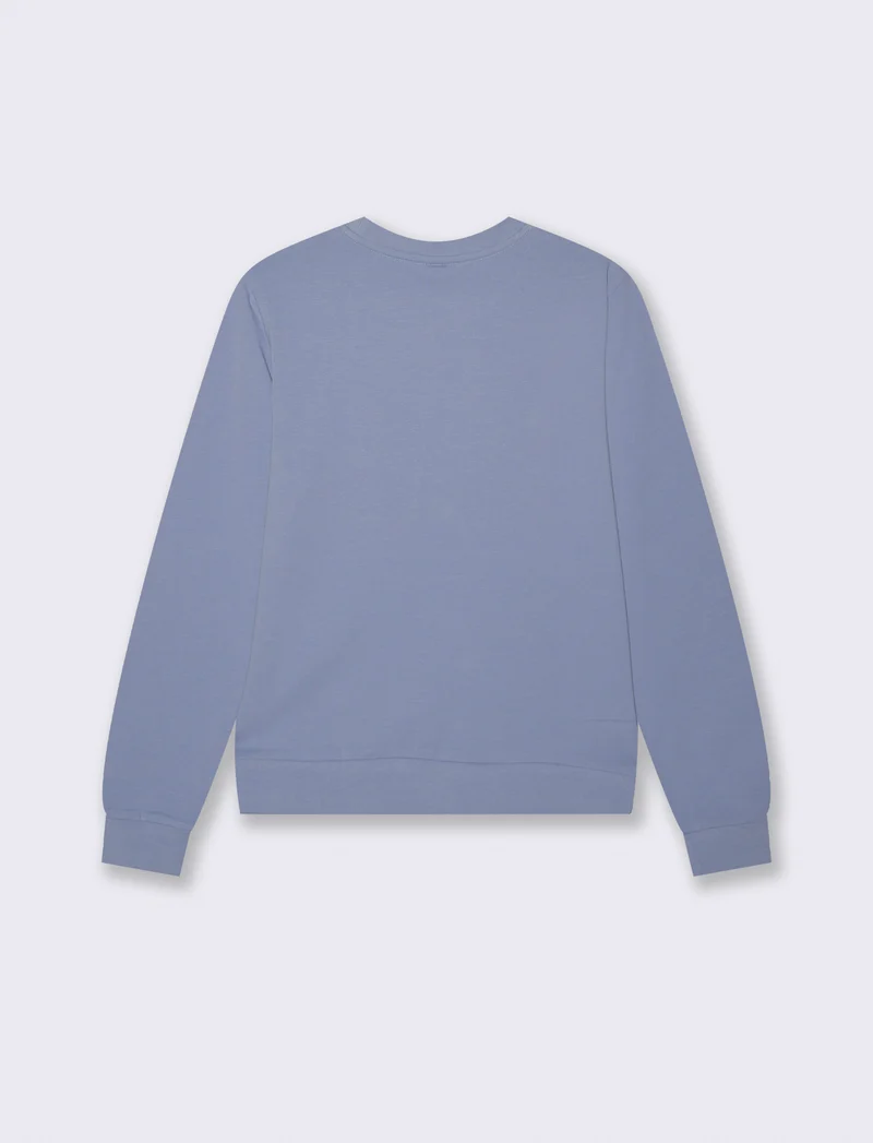 T-Shirt Manica Lunga con Stampa Frontale - Denim