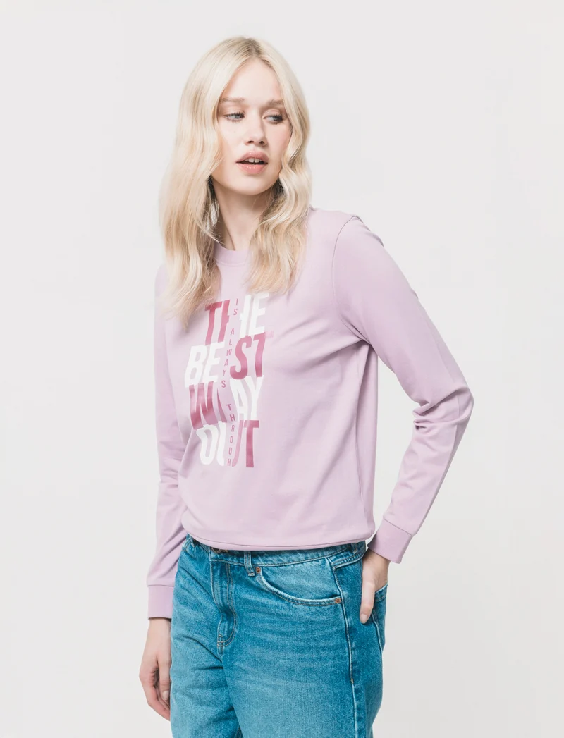 T-Shirt Manica Lunga con Stampa Frontale - Viola glicine