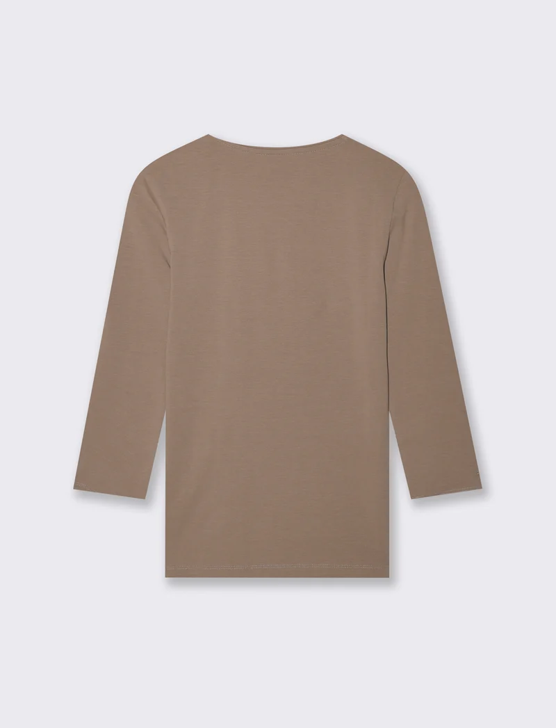 T-Shirt Manica Lunga Scollo a V - Grigio tortora