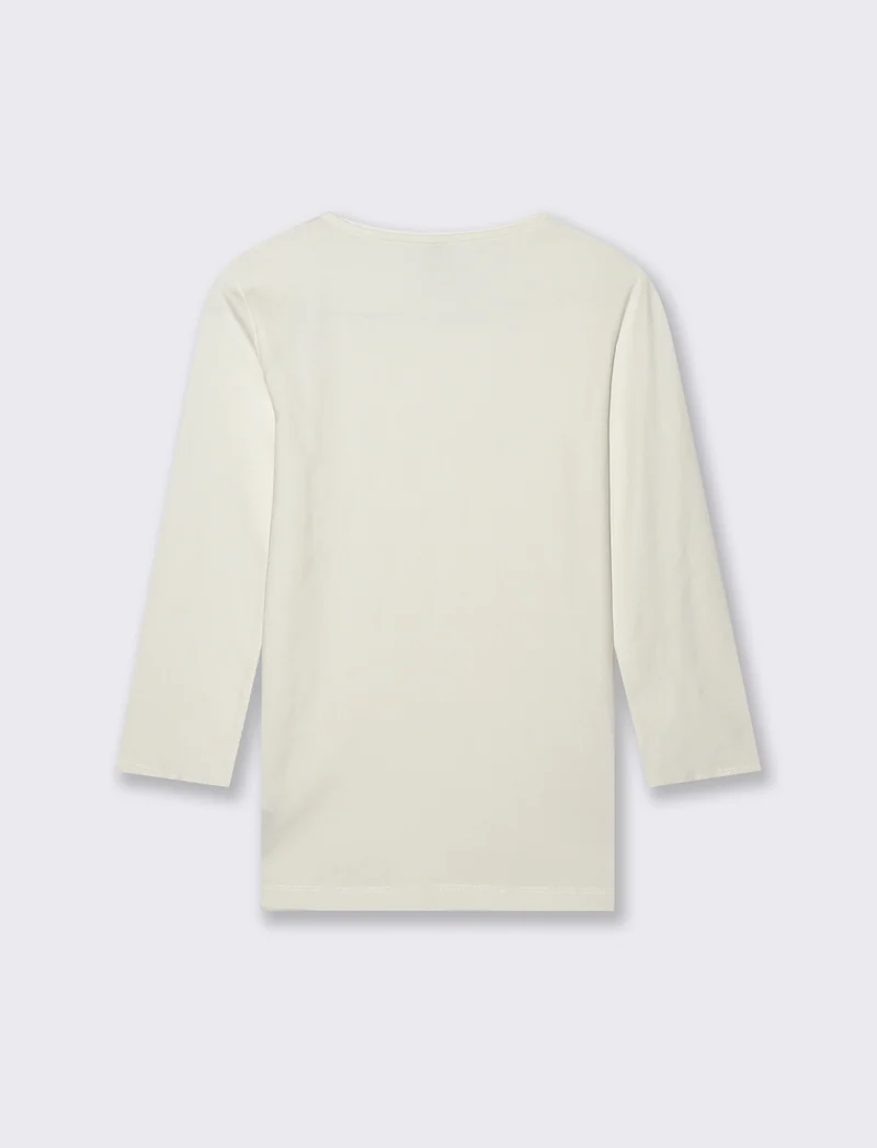 T-Shirt Manica Lunga Scollo a V - Bianco latte