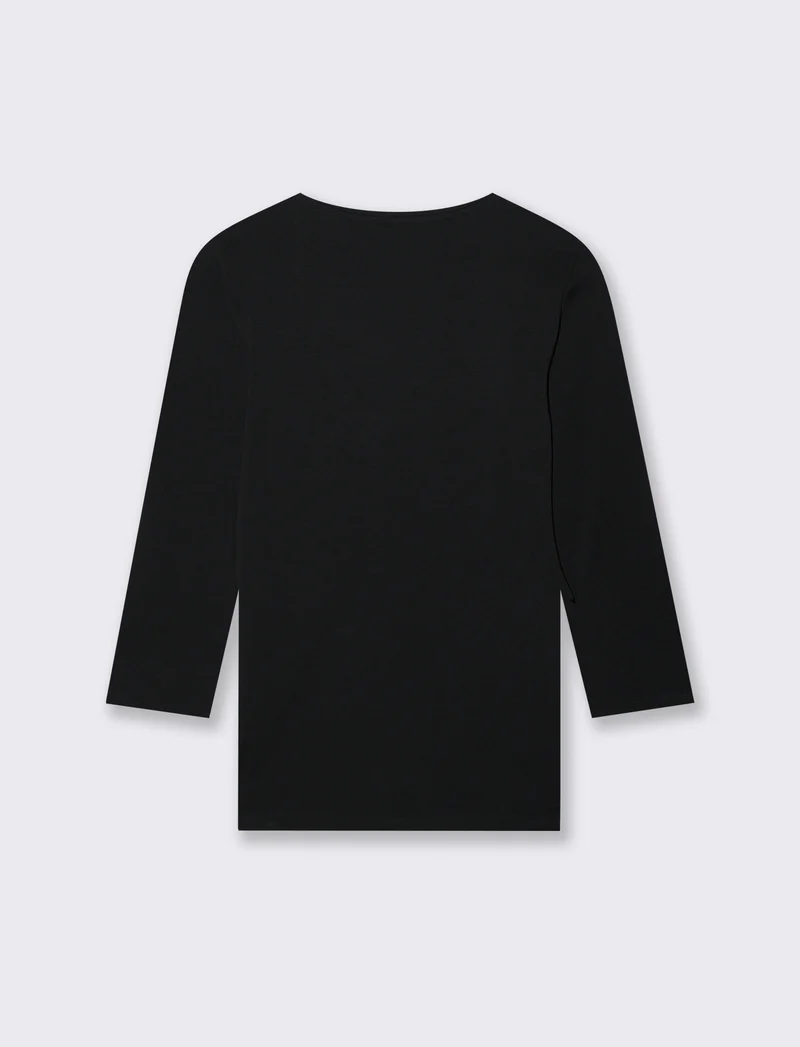 T-Shirt Manica Lunga Scollo a V - Nero
