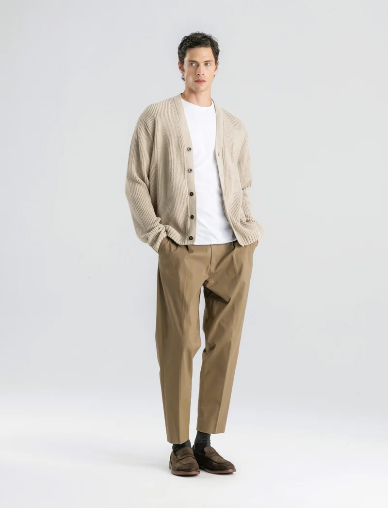 MAGLIA CARDIGAN IN CINIGLIA A COSTE - Beige