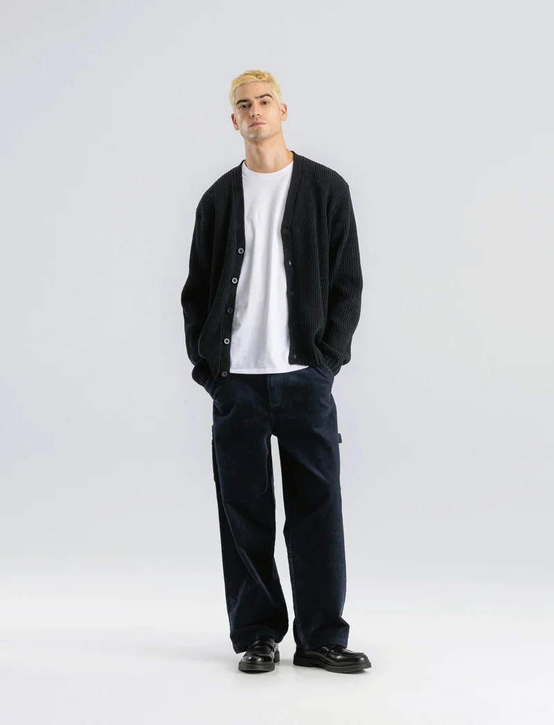 MAGLIA CARDIGAN IN CINIGLIA A COSTE - Nero