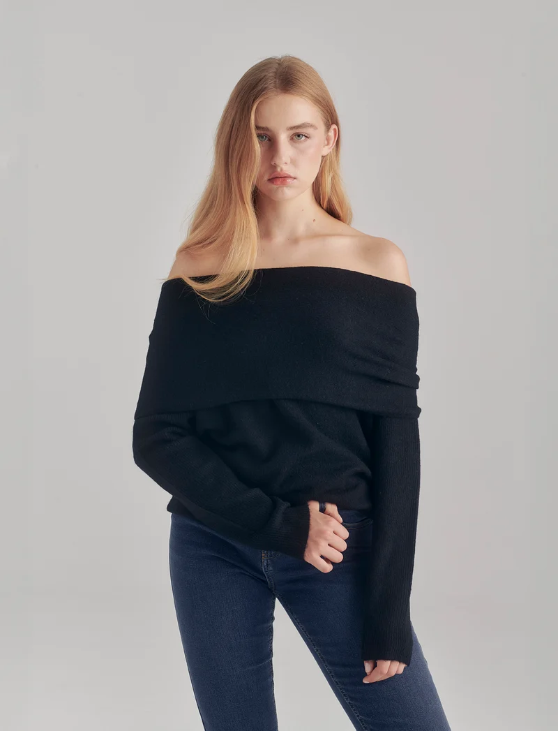 PULLOVER OFFSHOULDER - Nero