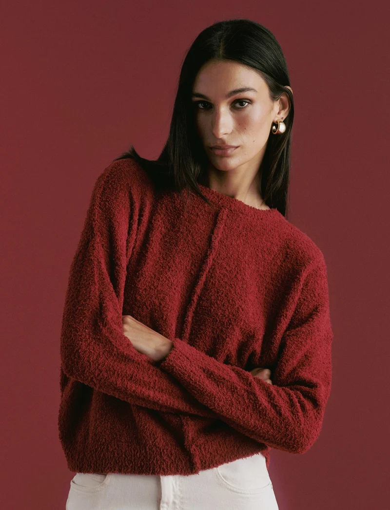 PULLOVER CON CUCITURA IN RILIEVO - Rosso