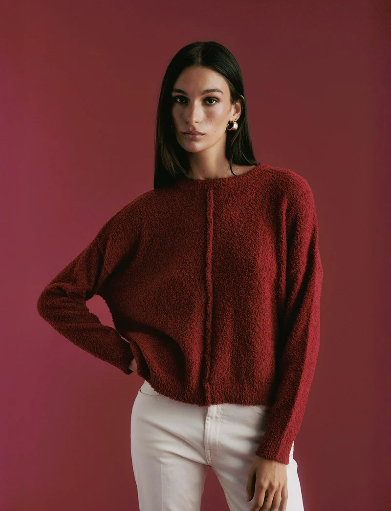 PULLOVER CON CUCITURA IN RILIEVO - Rosso