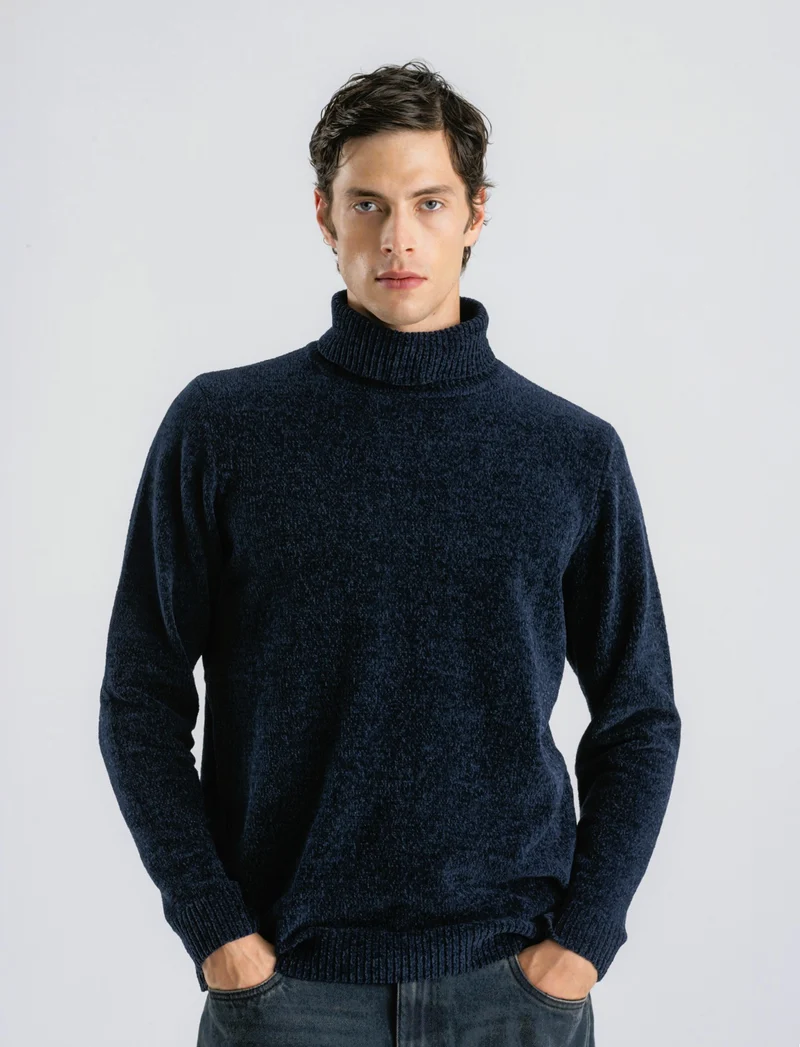 MAGLIA COLLO ALTO IN CINIGLIA - Blu