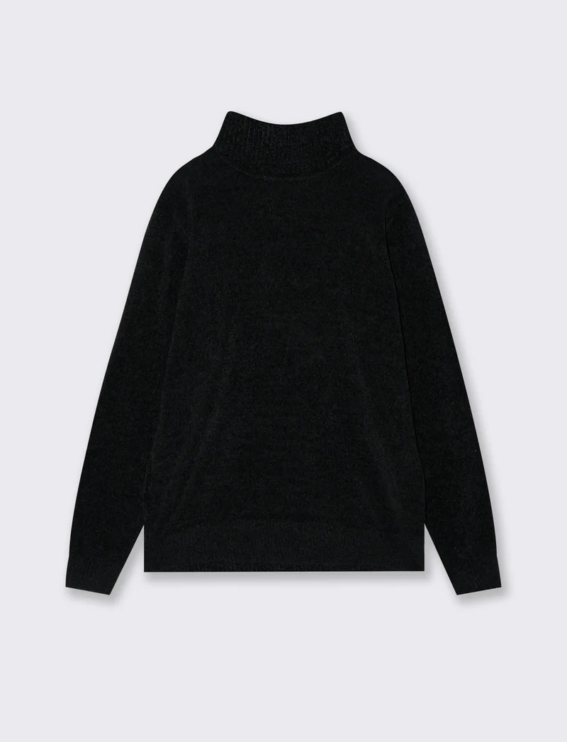 MAGLIA COLLO ALTO IN CINIGLIA - Nero