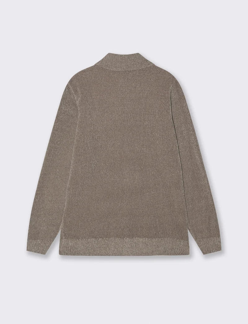 CARDIGAN IN CINIGLIA COLLO ALTO CON CERNIERA. - Beige