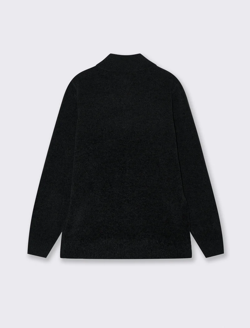CARDIGAN IN CINIGLIA COLLO ALTO CON CERNIERA. - Nero