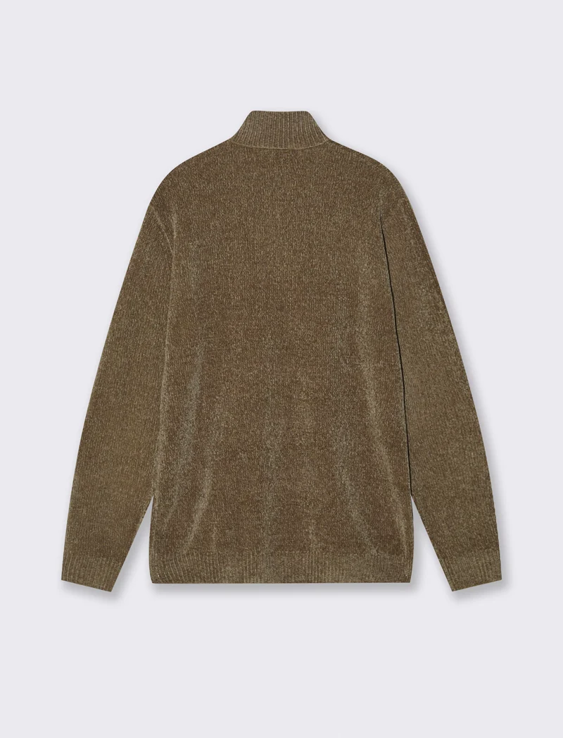 MAGLIA IN CINIGLIA COLLO ALTO CON CERNIERA. - Verde oliva