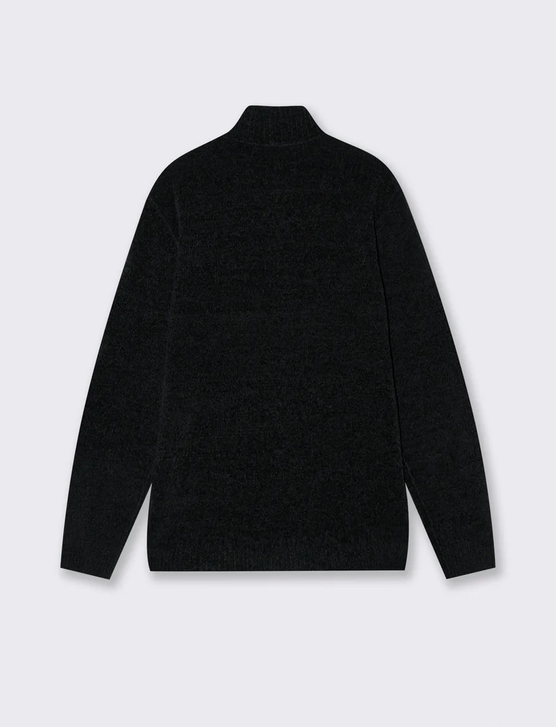MAGLIA IN CINIGLIA COLLO ALTO CON CERNIERA. - Nero