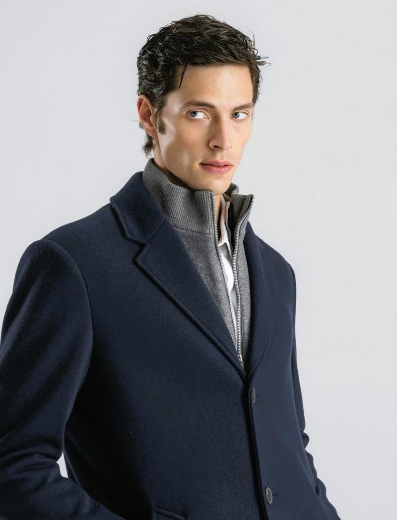 CAPPOTTO FINTO DOPPIO CAPO - Blu melange