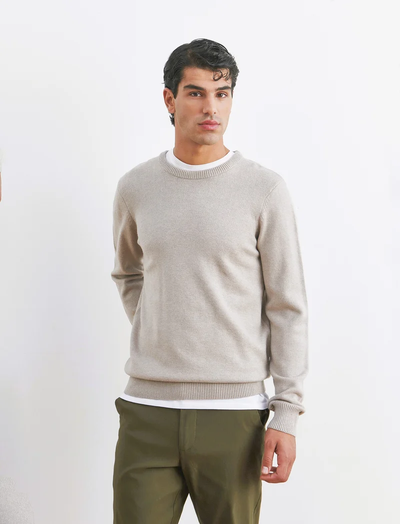 MAGLIA GIROCOLLO FILATO PREMIUM - Tortora melange