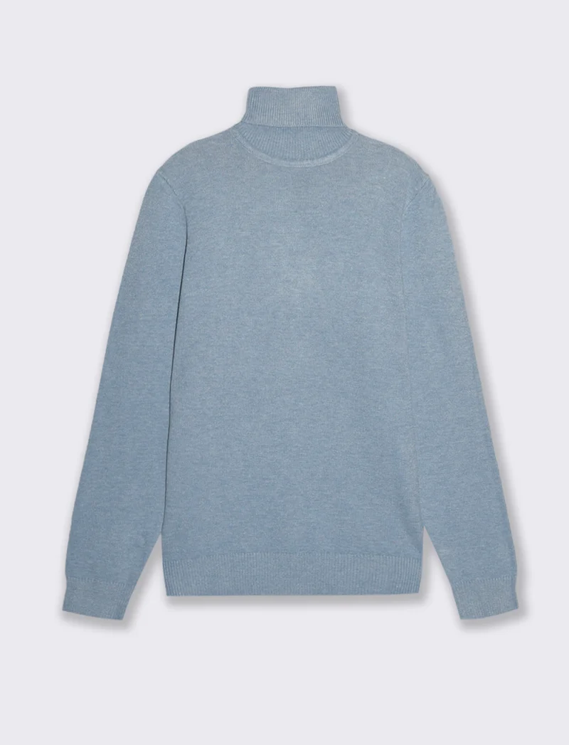 MAGLIA COLLO ALTO FILATO PREMIUM - Celeste melange