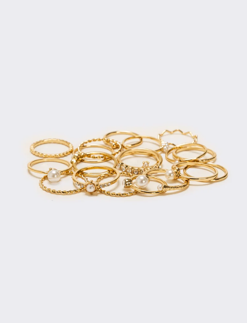 Card anelli donna 19 pezzi con perline - Oro