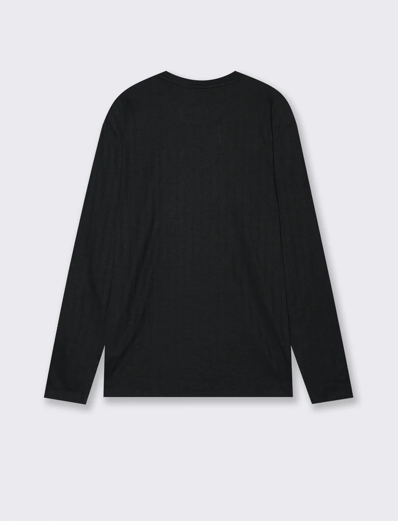 Girocollo a coste effetto maglia lungo - Nero