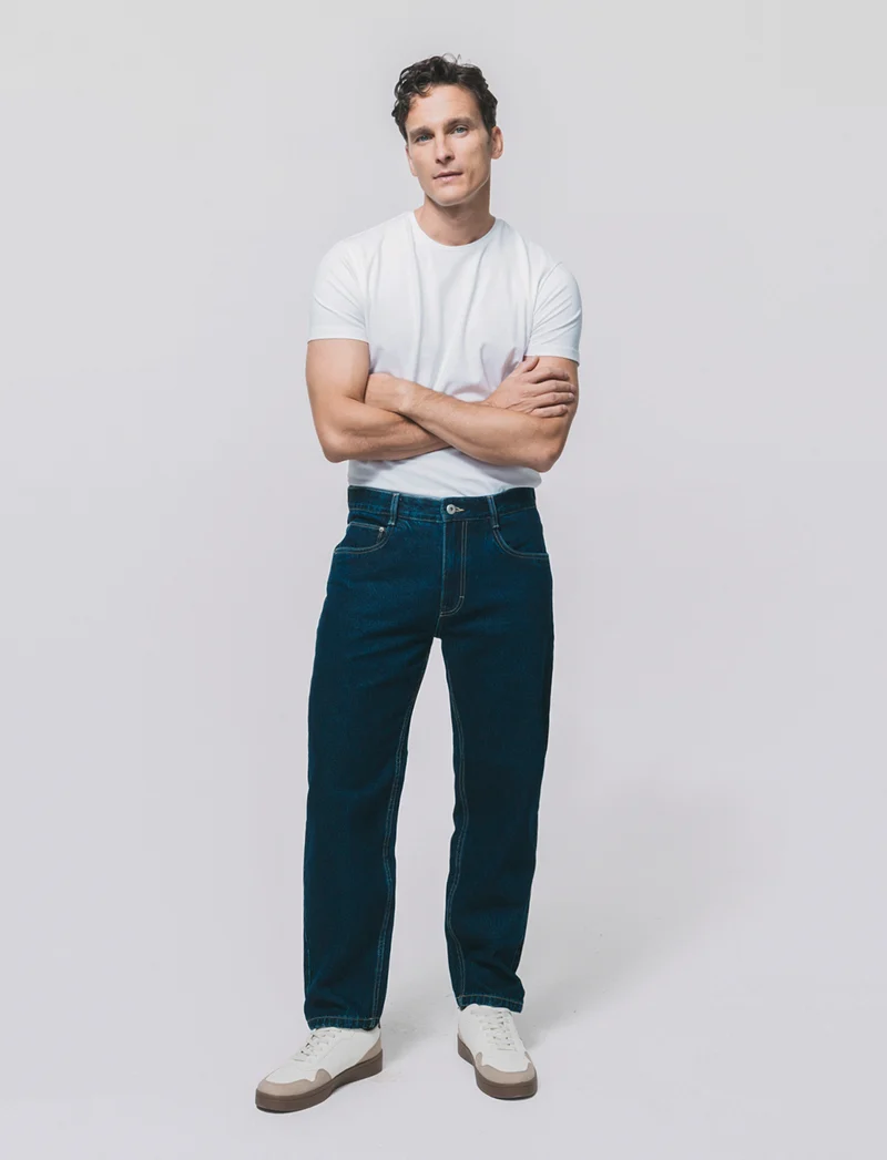 Jeans blu scuro straight fit effetto slavato - DENIM SCURO