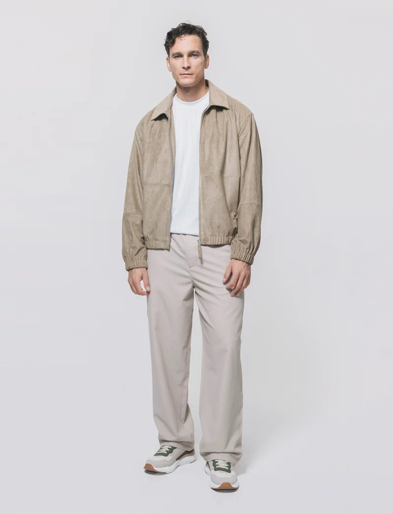 Giubbotto scamosciato collo francese - Beige