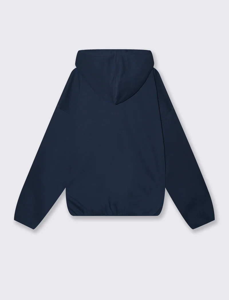 Felpa boxy con cappuccio e ricamo - Blu