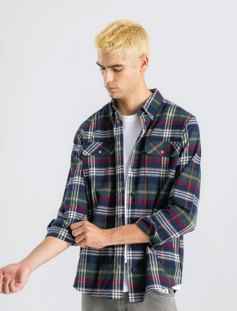 CAMICIA A QUADRI IN FLANELLA - Blu