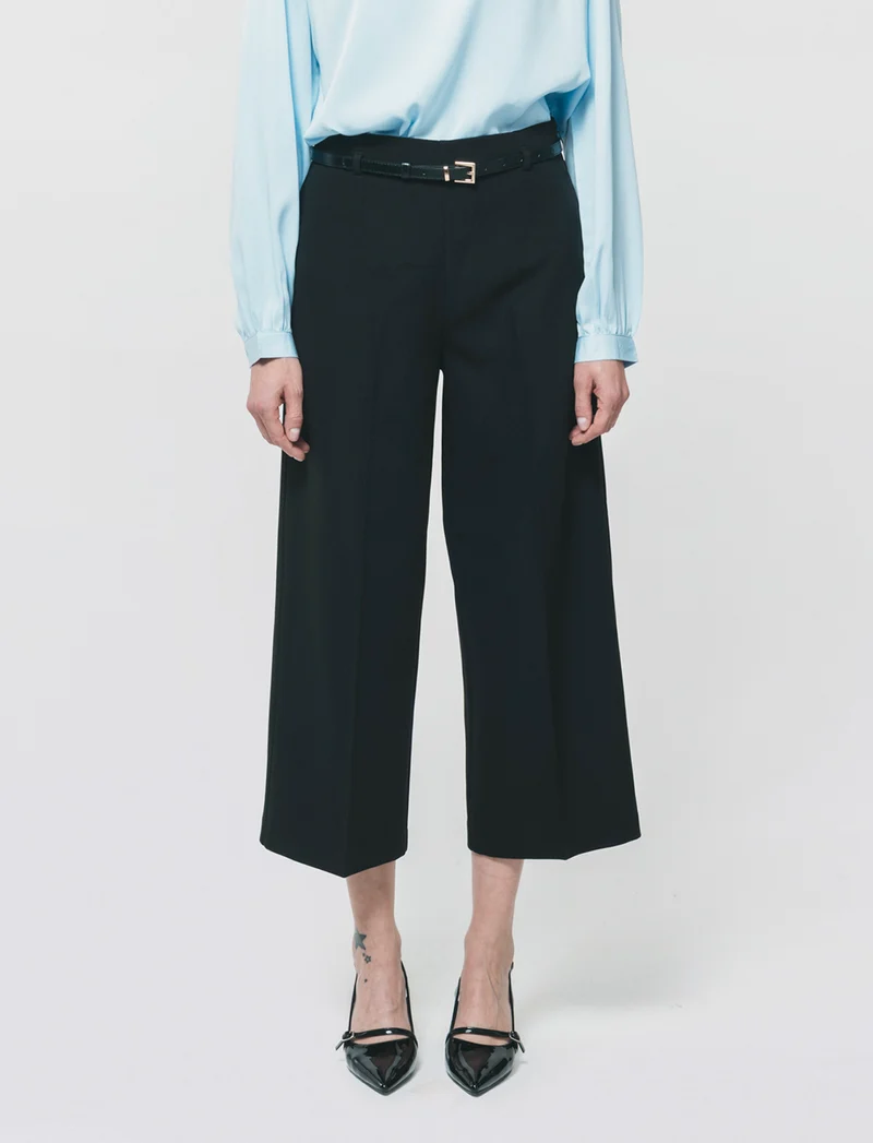 Pantalone Culotte con Cintura e Elastico - Nero