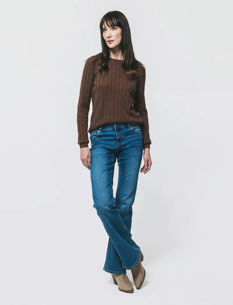Pullover Girocollo a Treccia - Marrone