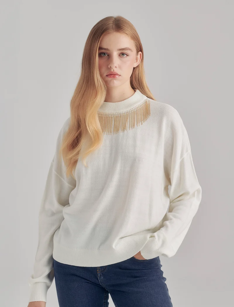 PULLOVER CON PERLINE - Avorio
