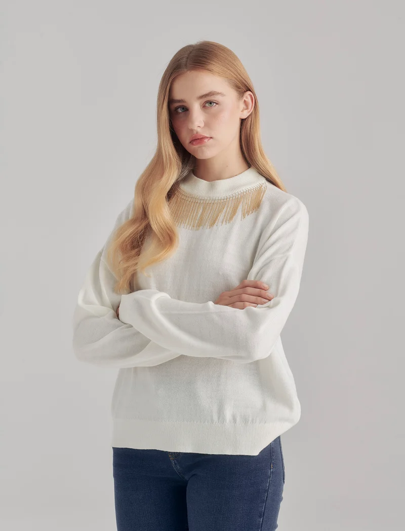 PULLOVER CON PERLINE - Avorio