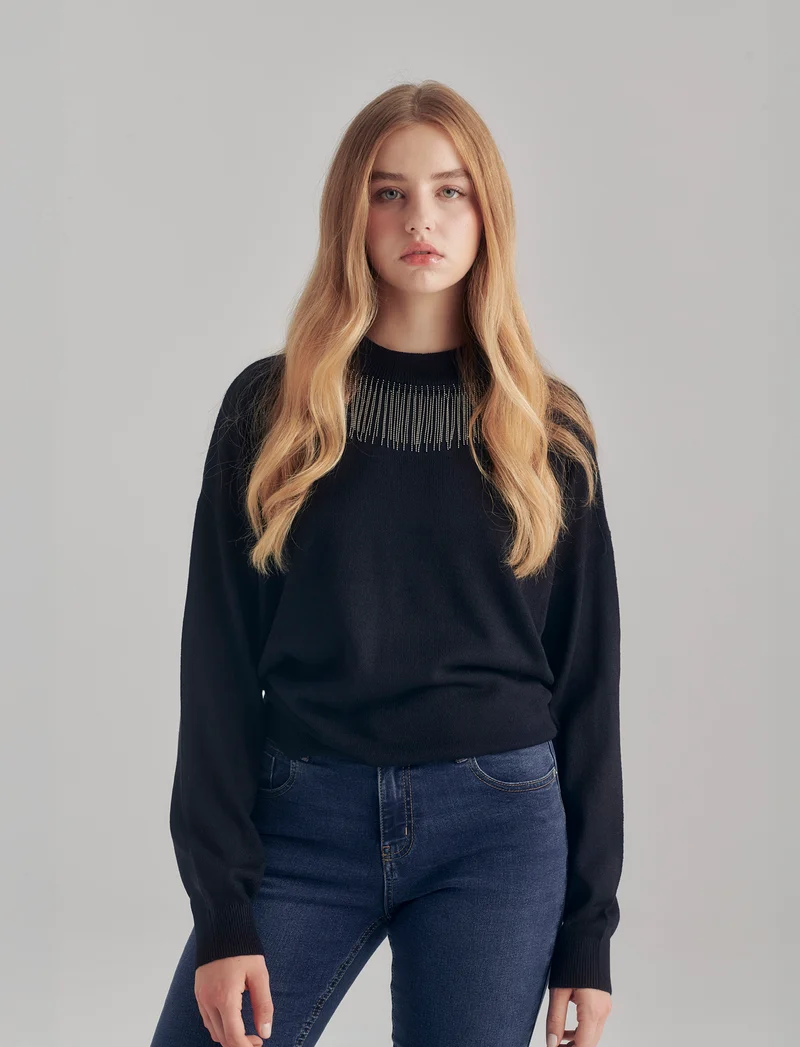 PULLOVER CON PERLINE - Nero