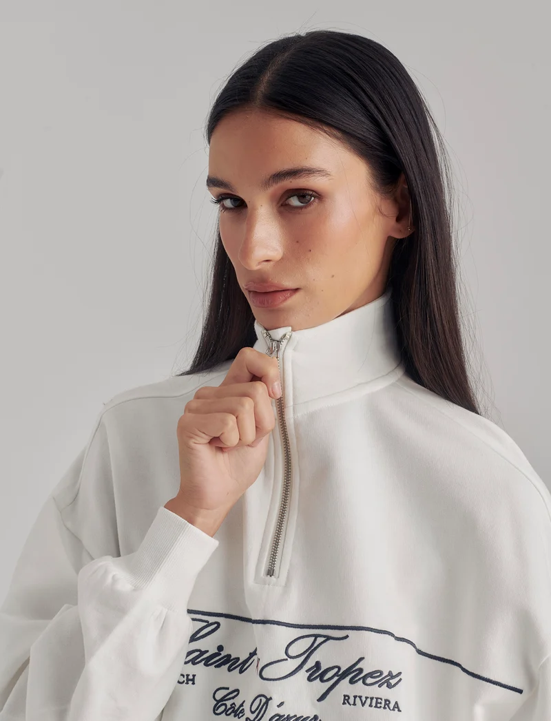 FELPA CON SCOLLO SERAFICO CON ZIP - Avorio
