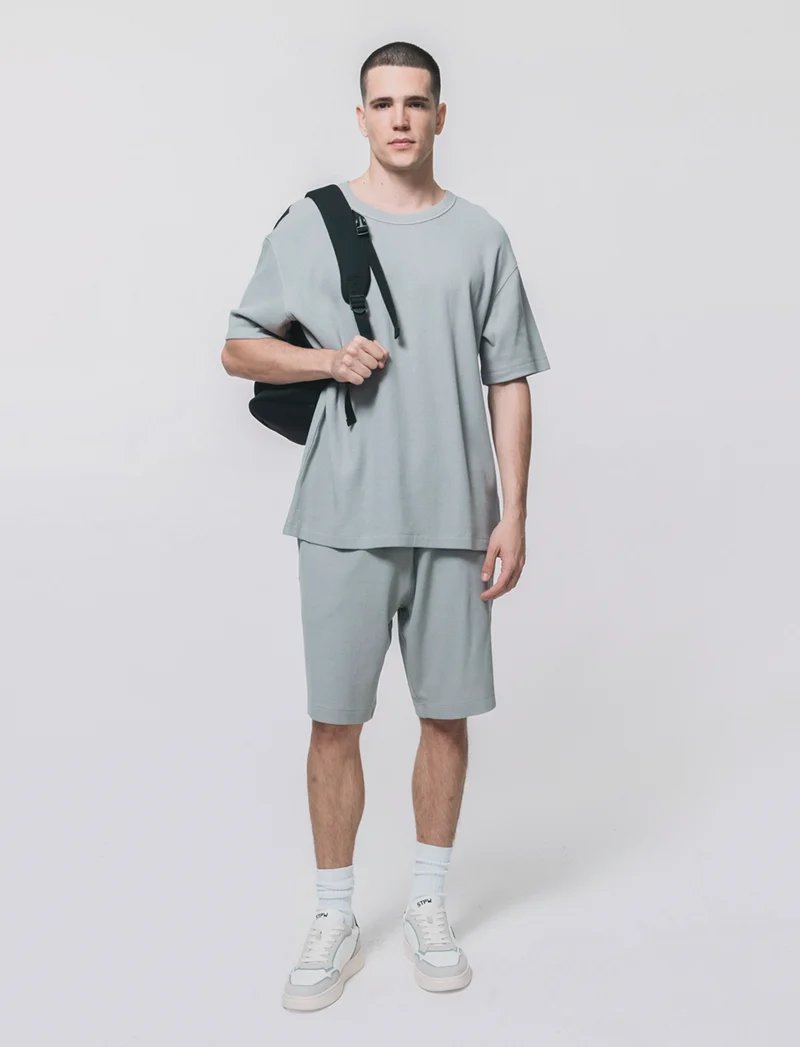 T-shirt girocollo in cotone a coste - Grigio