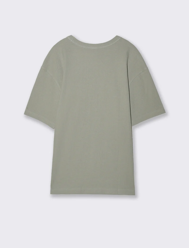 T-shirt girocollo in cotone a coste - Verde
