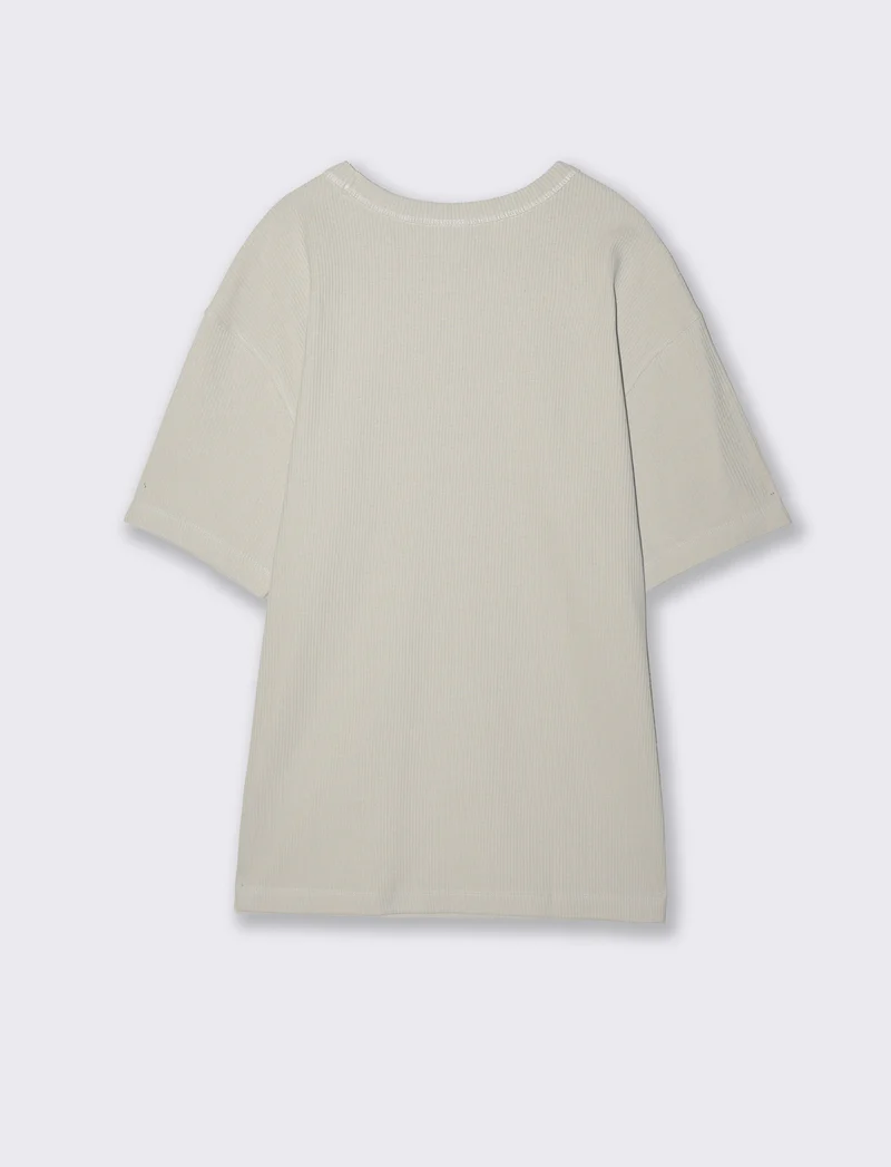 T-shirt girocollo in cotone a coste - Grigio ghiaccio